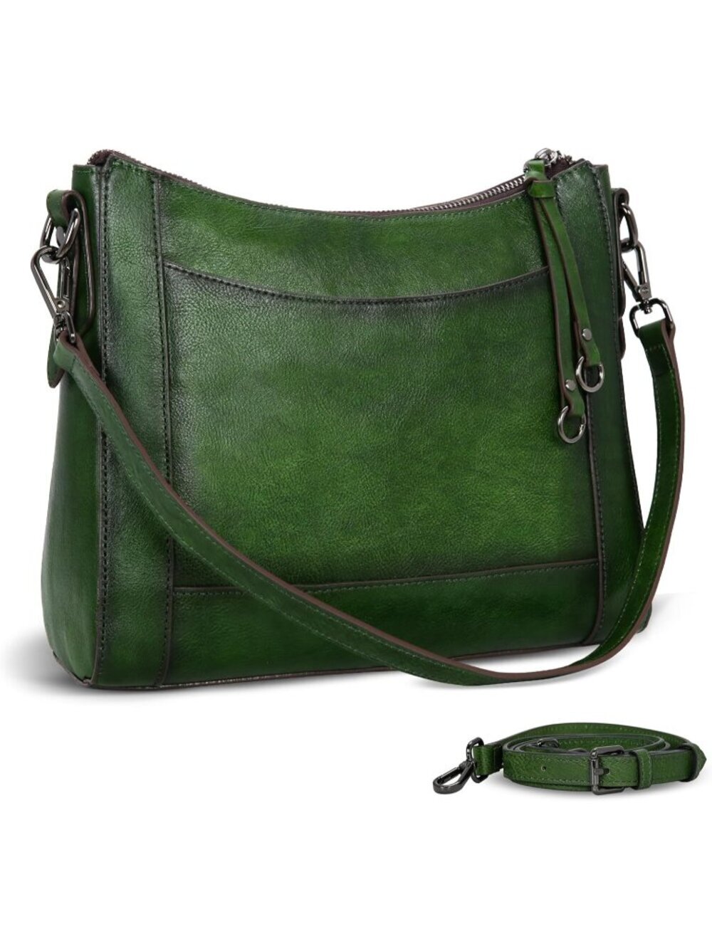 Women's Green Leather Crossbody Fashion Satchel Handbags with Adjustable Straps